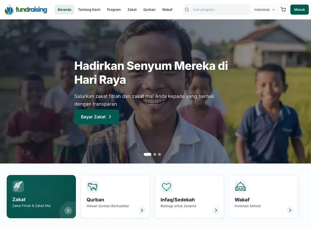 Homepage Platform Fundraising - Tampilan Depan Aplikasi Donasi